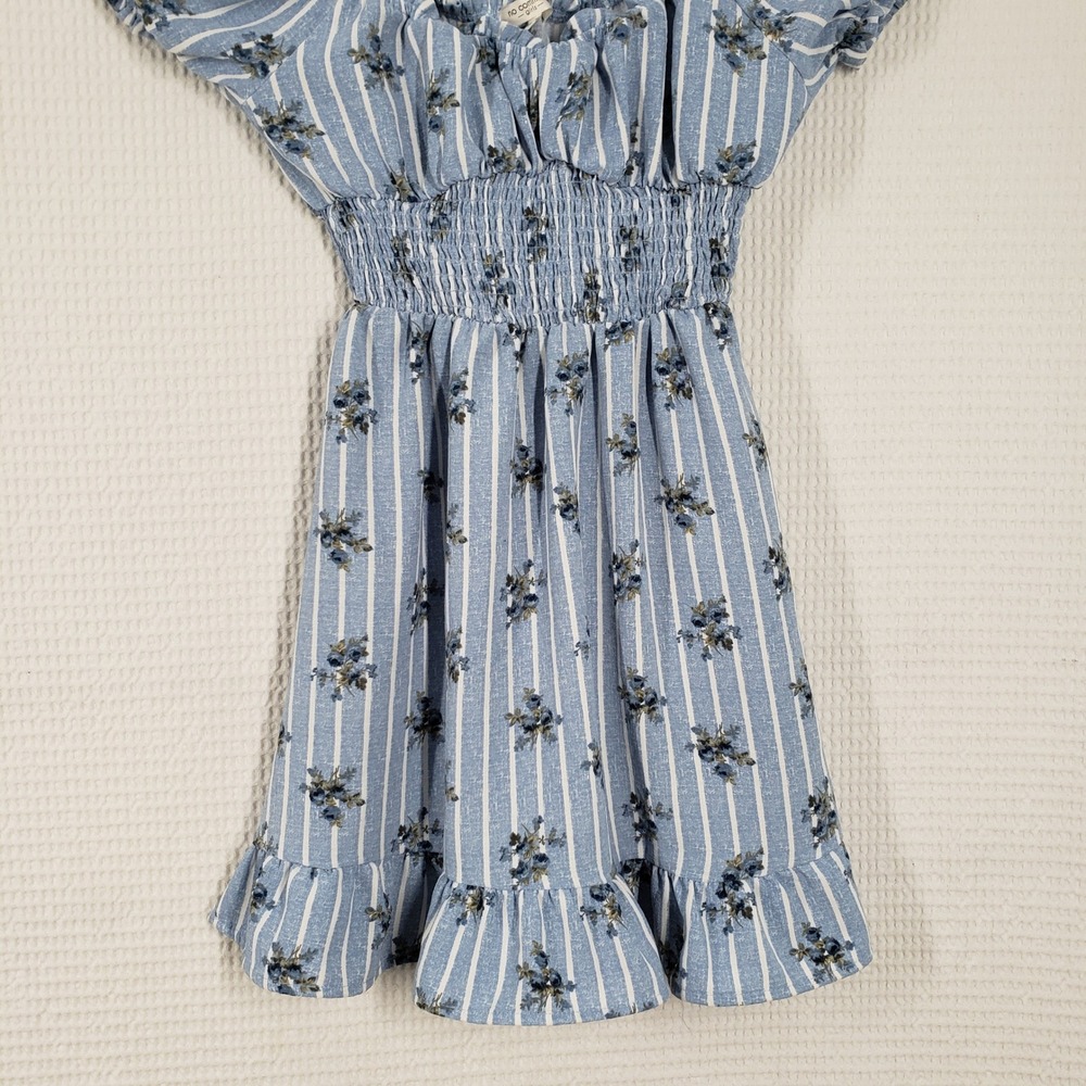 No Comment Floral Striped Dress Girls 14 Blue Smocked Puff Sleeve Cottagecore - Picture 11 of 13